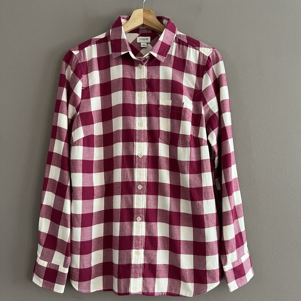 J.Crew Flannel Button Down Pink White Plaid Fall Festival Size Small